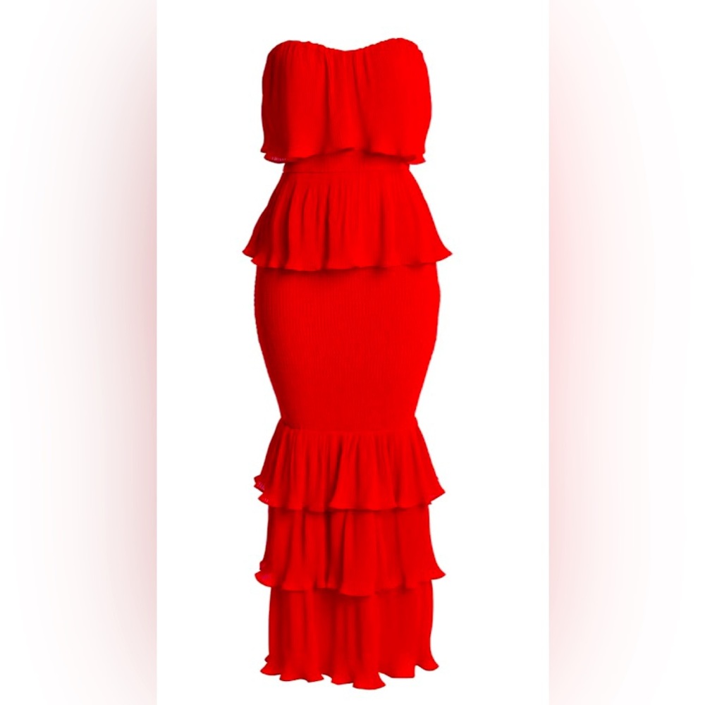 Red strapless ruffle dress JLuxlabel